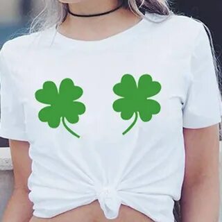 Bokeley Women Plus Size Print Tees Shirt Shamrock Boobs Saint St.Patricks P...