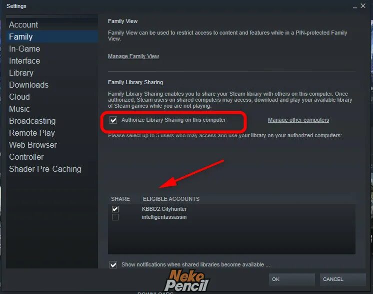 Как включить steam family library