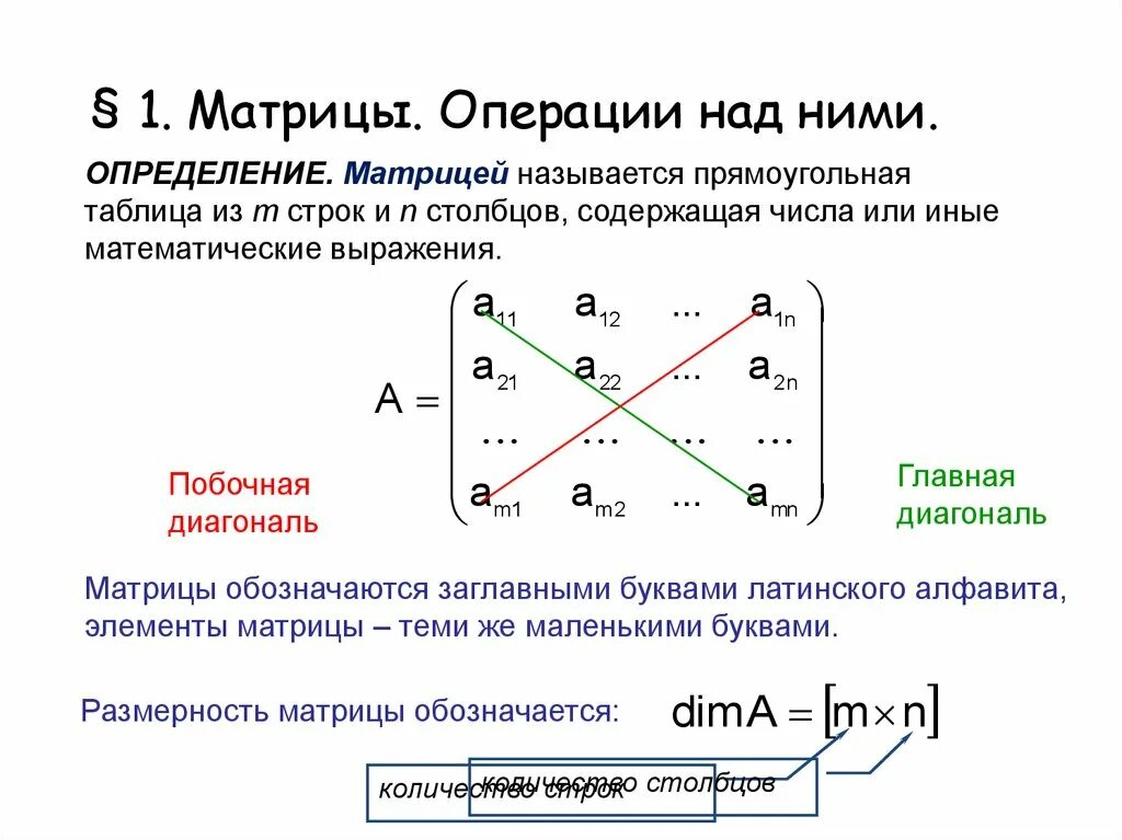 Элементы теории графов. Побочная диагональ матрицы. Матрицей называется прямоугольная таблица. Матрицы и операции над ними. Матрица прямоугольная таблица