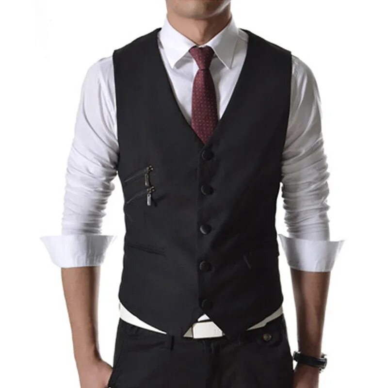 Mens new winter grey double breasted slim retro woolen casual suit vest men Brit