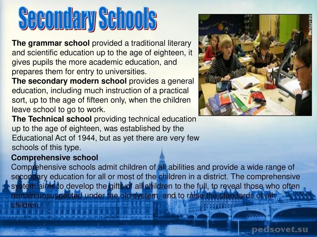 Most school перевод. Secondary School in Britain презентация. Comprehensive School презентация. Grammar School comprehensive School. Secondary Education in Britain текст.