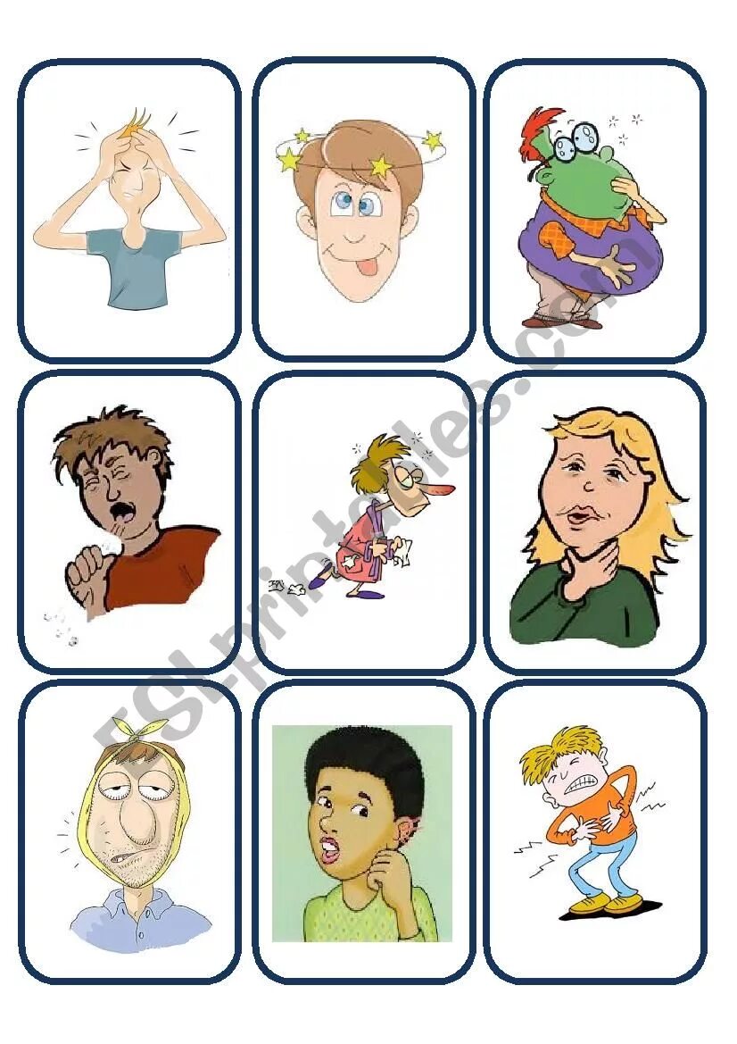 Cards part 1. Карточка health problems. картинка health problems. health problems flashcards. illness flashcards.