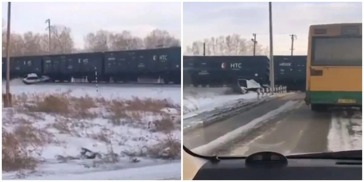 Остановлены ли поезда. В Барнауле поезд протащил машину. Алтайский край авария на переезде. ДТП на ЖД переезде в Алтайском крае.