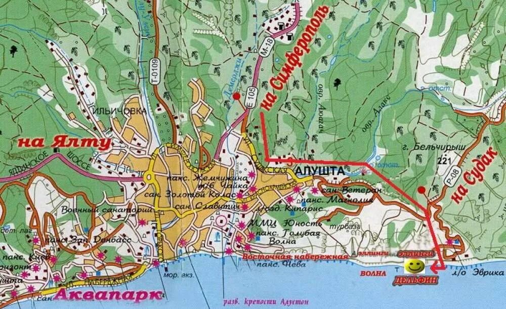 Алушта карта города с улицами. Алушта на карте крыма. Санаторий алушта. Алушта. Карта алушты с улицами.