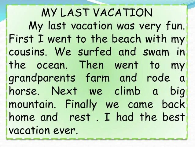 Перевод каникулы на русский. My last Holiday сочинение. My last Summer Holidays. My last vacation essay. My last Holiday topic.