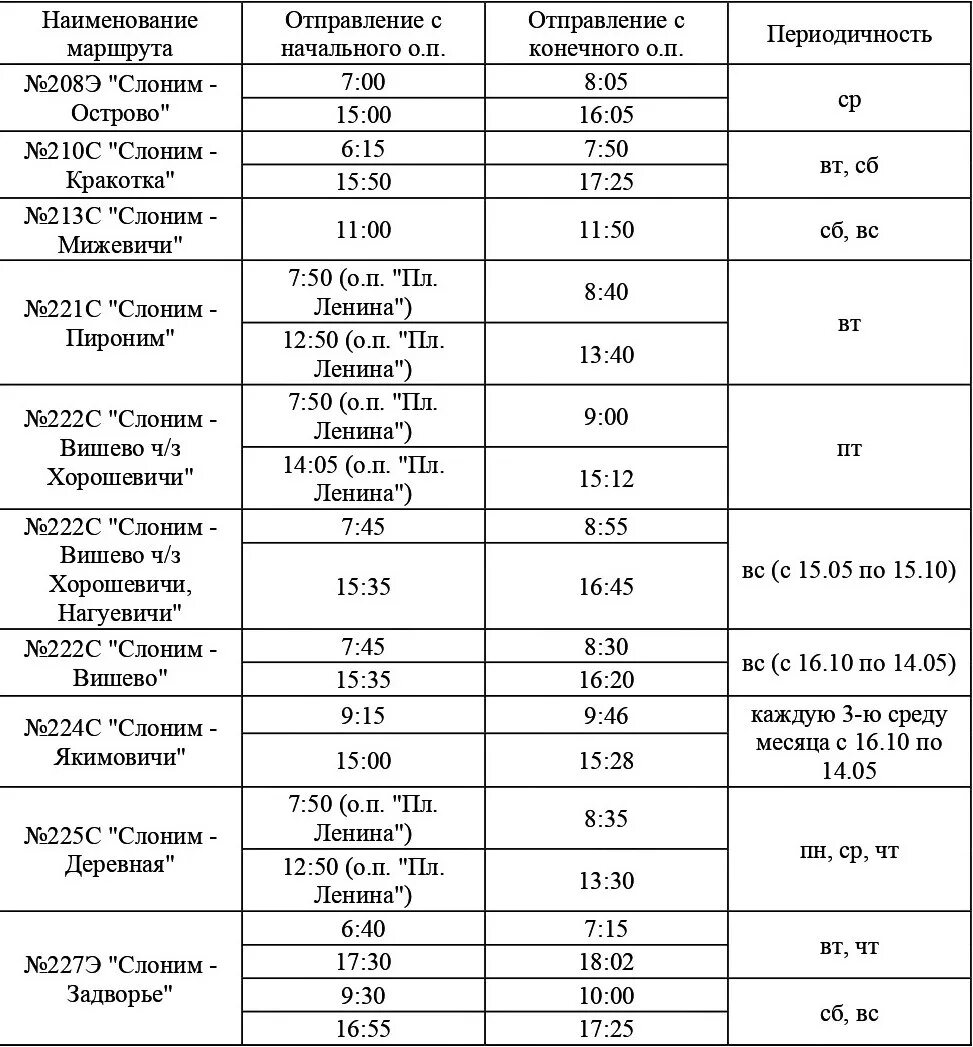 График движения автобусов. Движение автобусов.