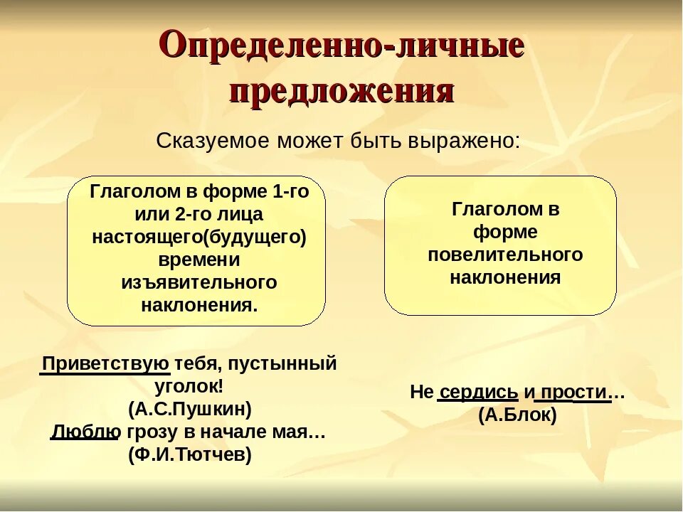 Односоставные предложения. Определённо-личные предложения