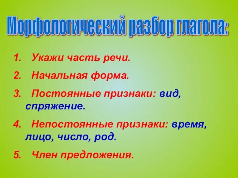 Начальная форма слова вырастет. Морфологический разбор глагола. Морфологический разбор пглаго. Морфологический разбор глагола 4 класс. Морфологический разбор части речи глагол.