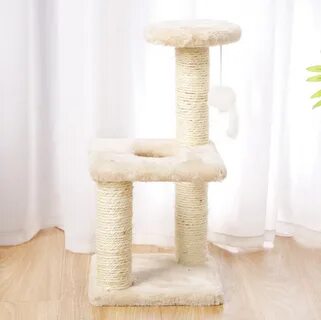 Trụ cào móng 2 tầng treo chuột bông cho mèo - đồ chơi cho mèo 