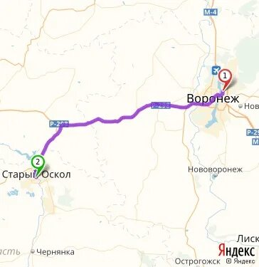 Воронеж оскол расстояние на машине
