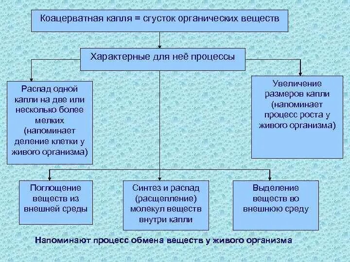 Коацерватная гипотеза. Коацерватная теория. Теория коацерватных капель. Доказательство коацерватной теории. Размеры коацерватных капель.