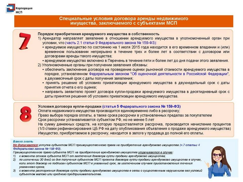 Субъекты малого предпринимательства. Приобретение субъектами МСП арендуемого имущества. Выкуп арендованного имущества субъектами МСП. Преимущественное право на приобретение арендуемого имущества. Срок договора аренды недвижимости