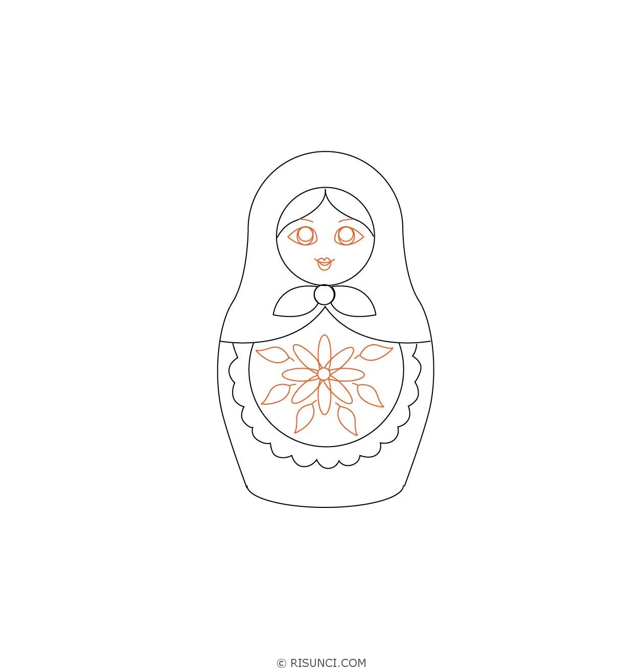Матрешка рисунок карандашом. Поэтапное рисование матрешки. матрёшка для срисовки. пошаговое рисование матрешки для детей. матрешка эскиз.