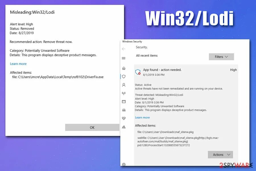 Temp win32. Misleading:win32/Lodi. Вирус win32. Вирус вин 32.