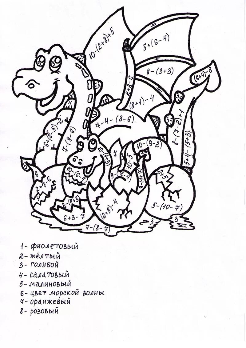 Математическая раскраска. Математические раскраски для детей. Рисунки с примерами для раскрашивания. Раскраска сложение и вычитание.