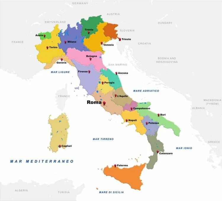 Итальянский сапог на карте. Политическая карта Италии. Карта Италии на русском языке. Юг Италии на карте. Горы отделяющие италию от остальной европы