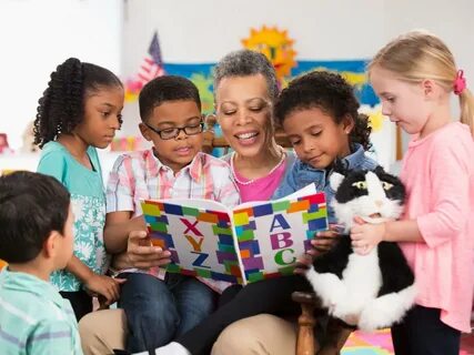 The teacher is reading