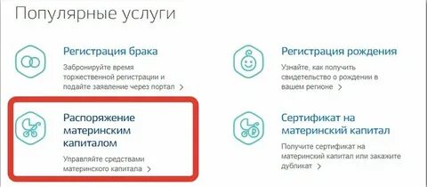 Заявление о распоряжении материнским капиталом на госуслугах