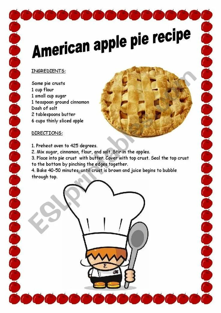 Pie перевод на русский. Apple pie recipe in english for kids. apple pie recipe на английском. pie на английском. apple pie worksheets.