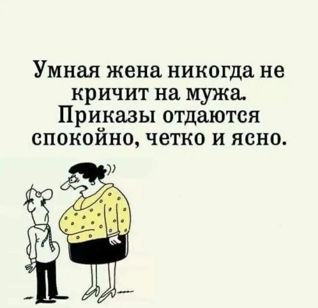 Умная жена никогда не кричит на мужа приказы отдаются. Умная жена никогда не кричит на мужа приказы отдаются спокойно четко. Мудрые шутки. Умная жена. Жена постоянно работает