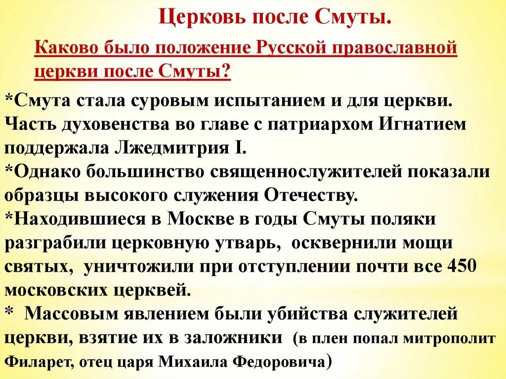 Положение церкви после смуты кратко