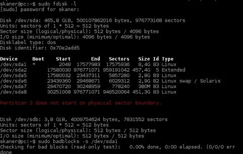 Проверка диска linux