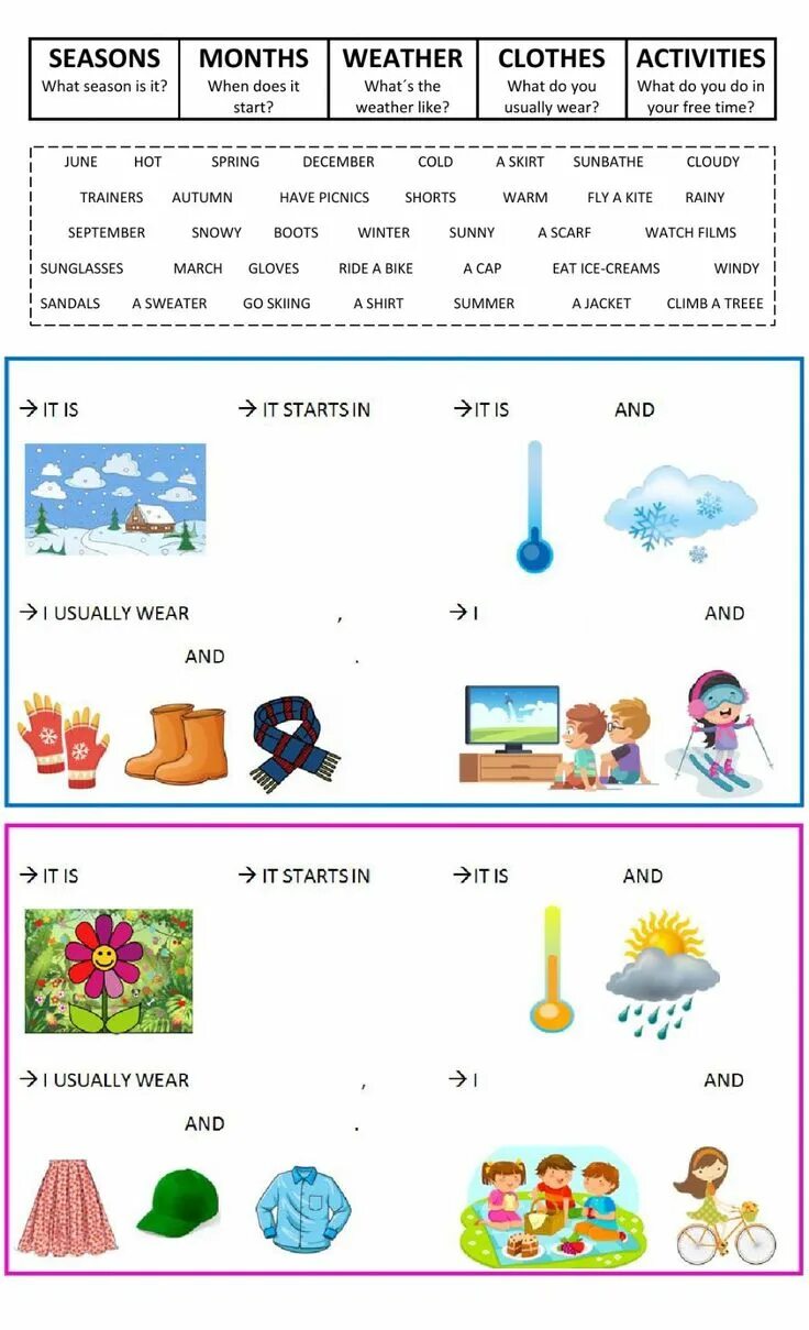 Complete the months and seasons. Упражнения на тему weather and Seasons. Времена года Worksheets. Seasons упражнения английский язык. Weather Worksheets.