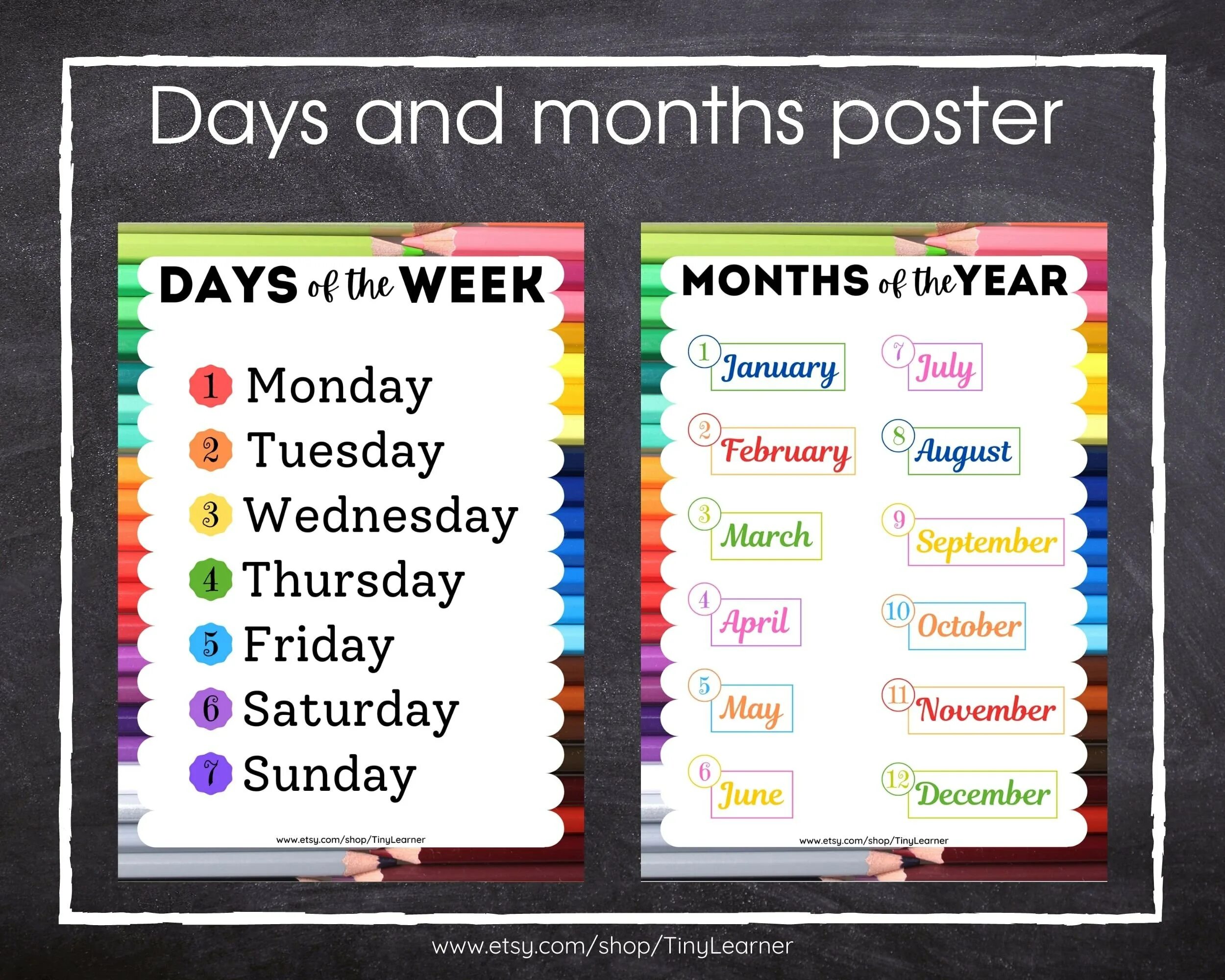Песни месяцы на английском языке. Days of the week плакат. Months poster. Days and months. Days months Seasons.