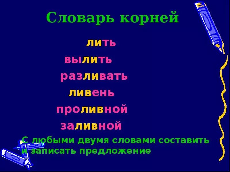 Корень в слове пила. Корень в слове льет. Приставки к слову лить. Бьёт корень слова.