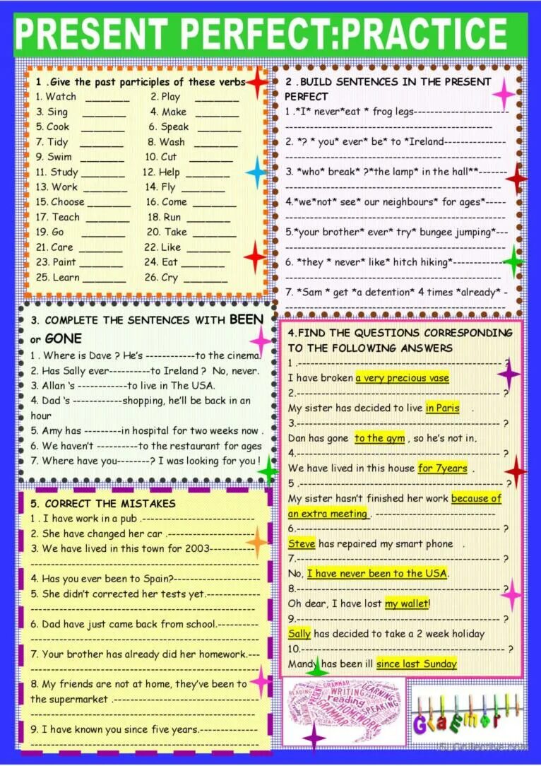 Complete the sentences with been or gone. Present perfect в английском языке Worksheets. Present perfect Worksheets 7 класс. Презент Перфект Worksheets. Grammar Worksheet present perfect ответы.