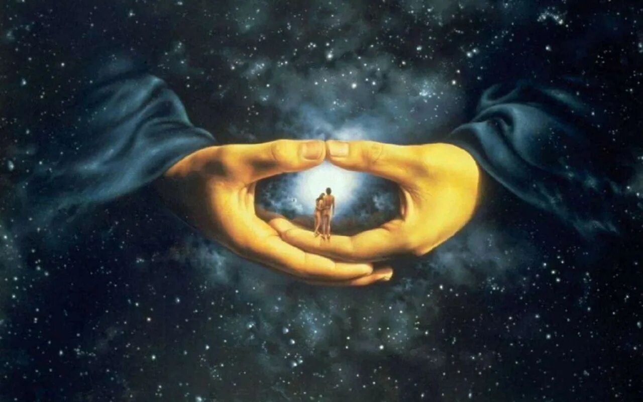 Рука Бога. Вселенная в руках. Человек в Божьих руках. Ладони Бога.
