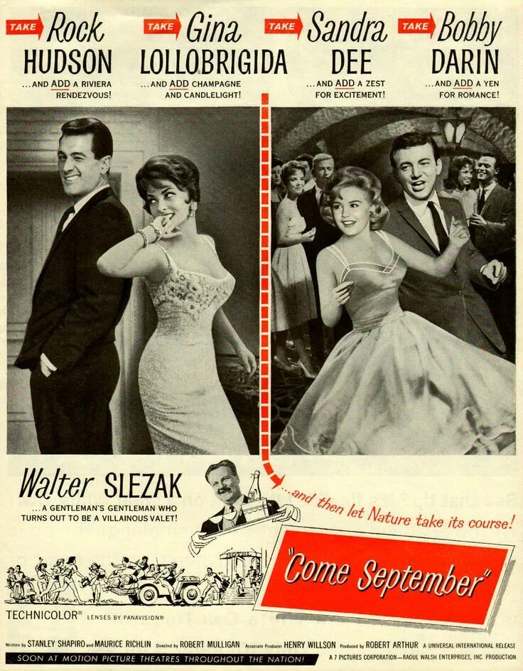 Рок Хадсон и Джина Лоллобриджида. Come September 1961. Когда приходит сентябрь 1961. Приходи в сентябре 1961