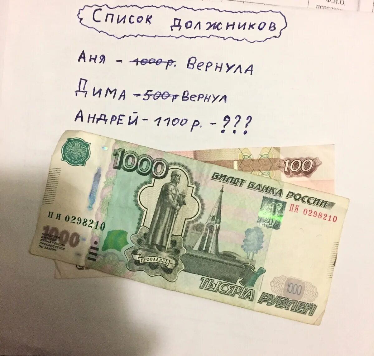 1000 долгов в рублях