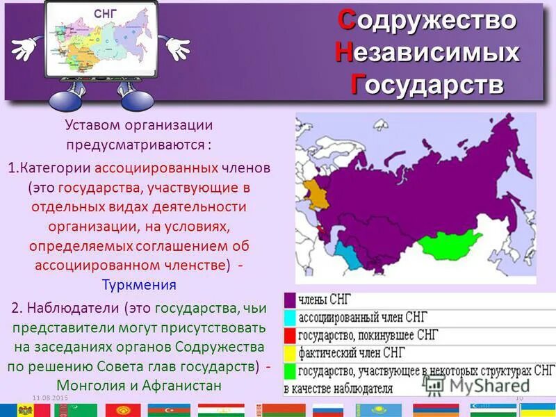 Какое количество независимых государств. Члены снг. страны снг. ассоциированные члены снг. союз независимых государств.