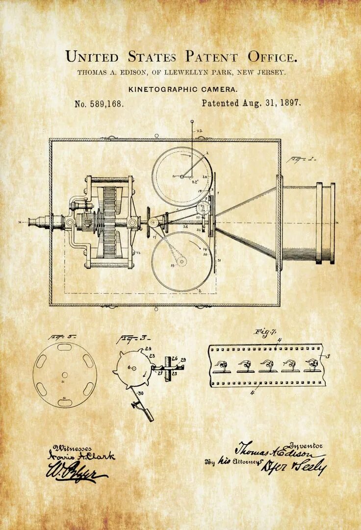 Патент на изобретение. Старые патенты на изобретения. Камера Эдисона. Патенты Тесла. Изобретения без патента