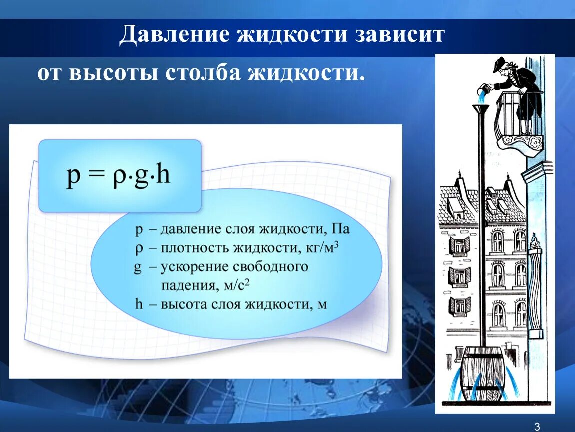 От каких величин давление в жидкости. Давление жидкости. Давление столба жидкости воды. Давление от высоты столба жидкости. Давление столба жидкости формула.