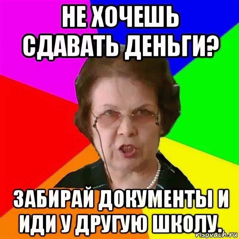 Сдаем наличными. Школьные мемы. мем про школу. типичная училка. сдаем деньги.