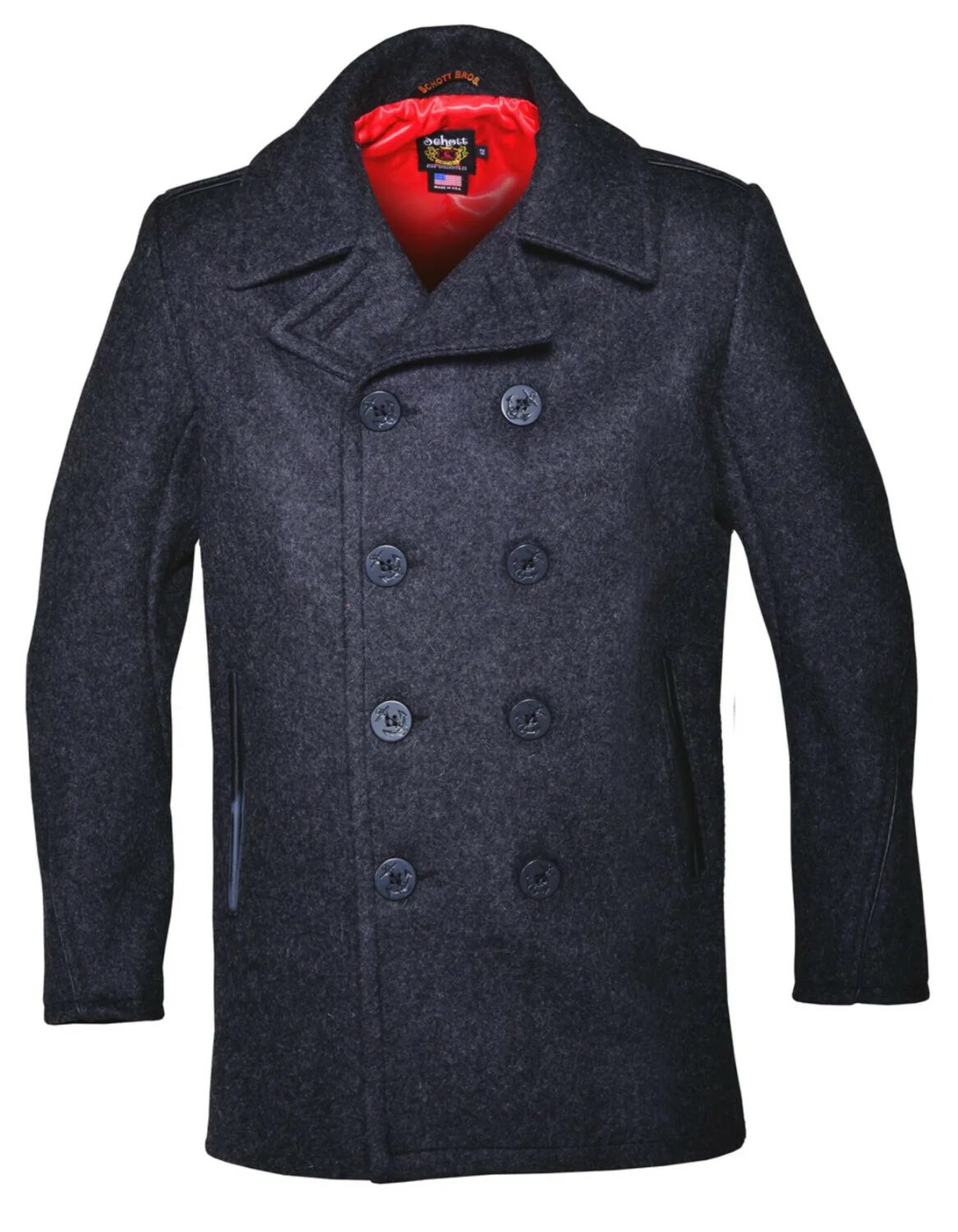 Купить бушлат. Бушлат Schott Pea Coat 740. Schott кожаный бушлат 740. Бушлат шерсть Schott Classic Melton Wool Navy Pea Coat 740 Black. Бушлат шерсть с кожаной отделкой Schott 740c Dark Oxford Grey.