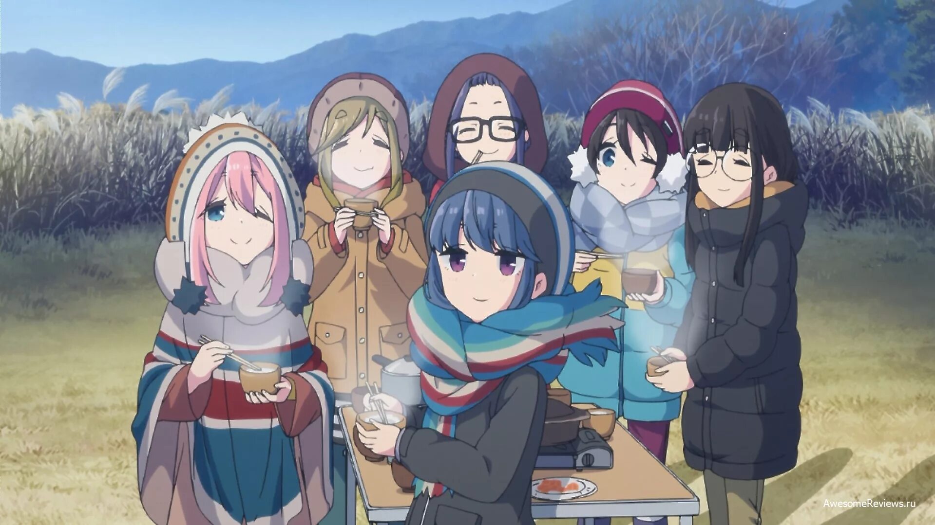 Лагерь на свежем воздухе Yuru Camp. Yuru Camp персонажи. Yuru camp