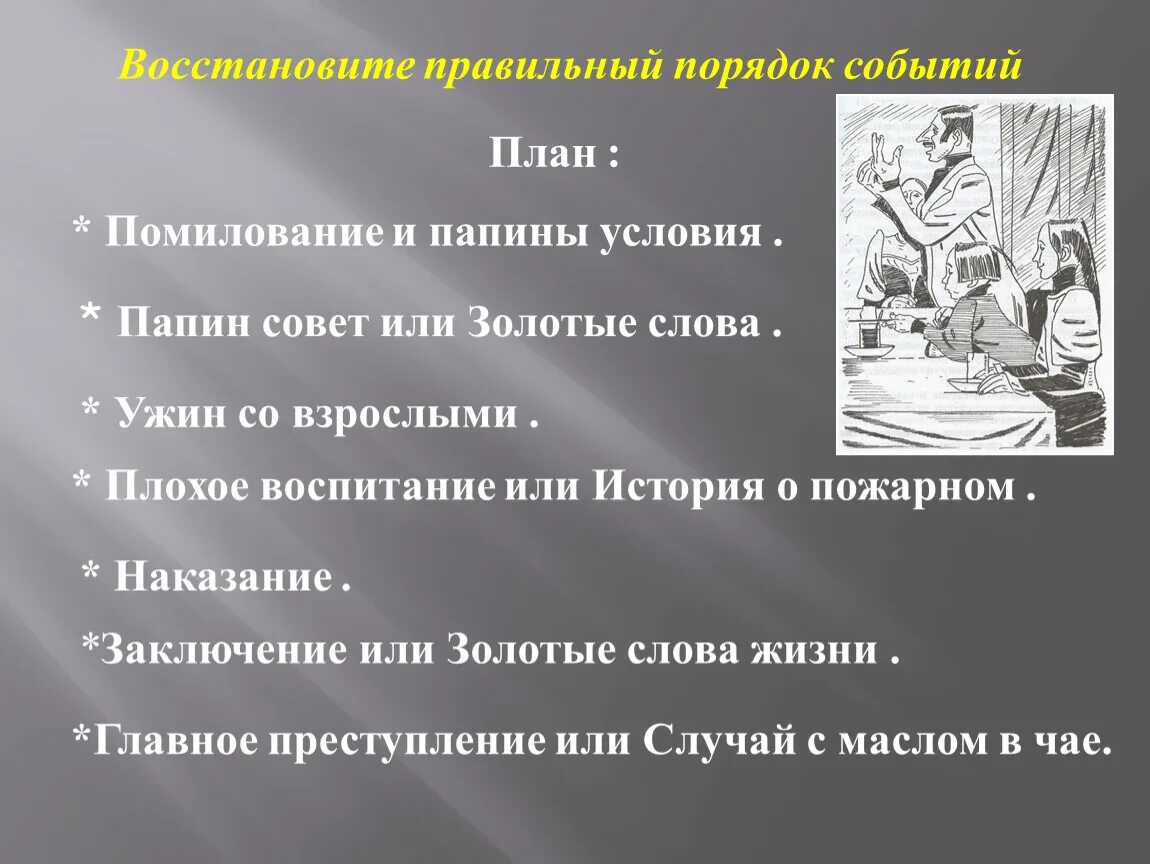 Восстановите последовательность событий золотые слова зощенко