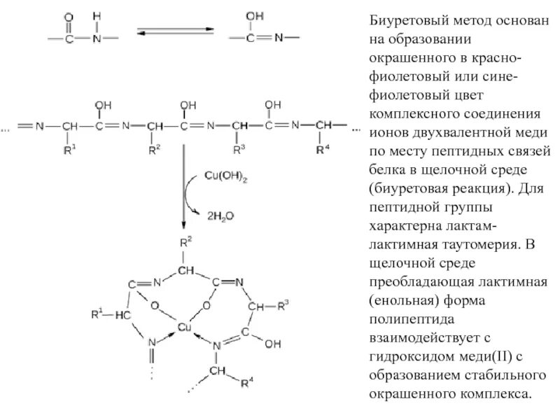 Биуретовая реакция методика. Биуретовый метод определения белка. Биуретовая реакция белков методика. Биуретовая реакция с сульфатом меди. Полипептиды с азотной кислотой дают фиолетовое окрашивание