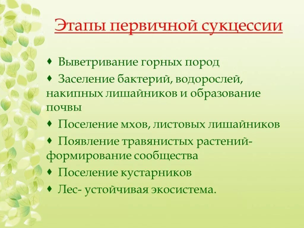 Внутренние причины смены природных сообществ. Этапы первичной сукцессии. Субсцессия этапы первичкной. Причины первичной сукцессии. Стадии развития первичной сукцессии.