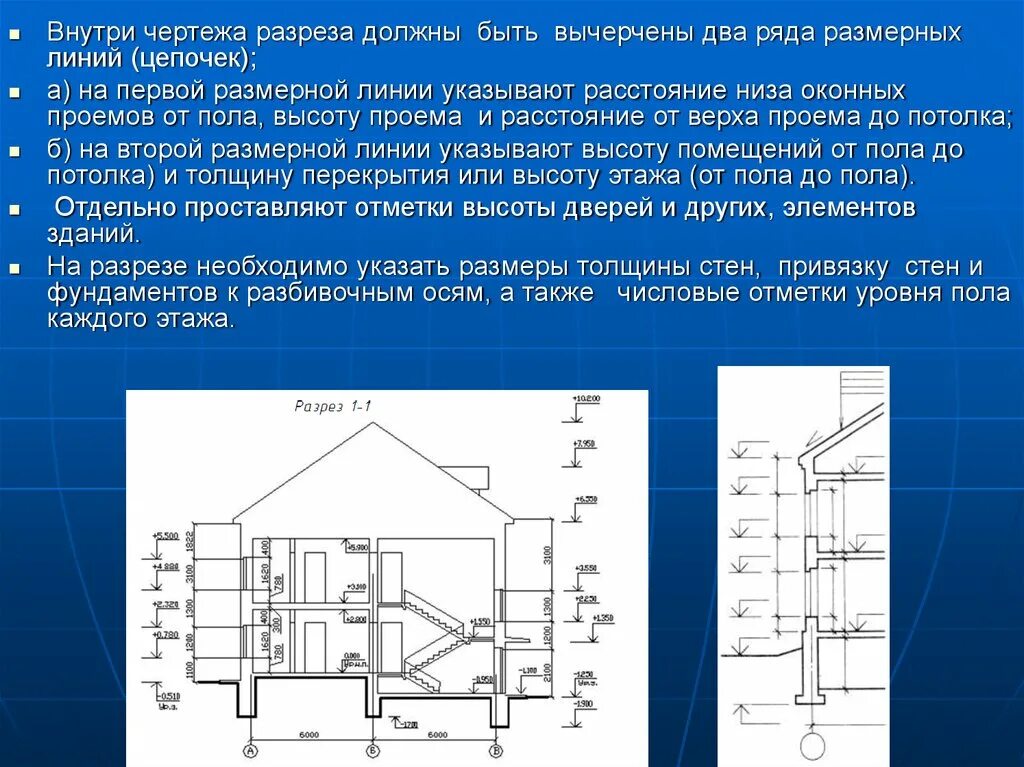 Высота этажа размеры. Высотные отметки на чертеже здания. Размерные линии в архитектуре. Отметки на разрезе здания. Отметка высоты на чертеже.