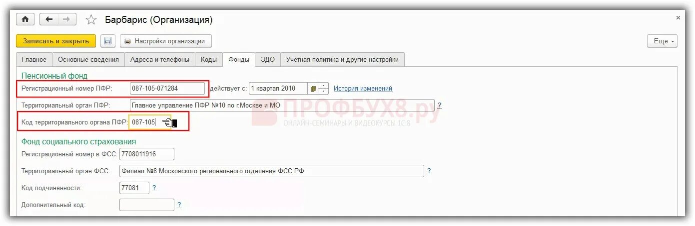 Код органа фсс. Код территориального органа ПФР. ПФР В 1с. Регистрационный номер пенсионного фонда. Регистрационный номер в ПФР.