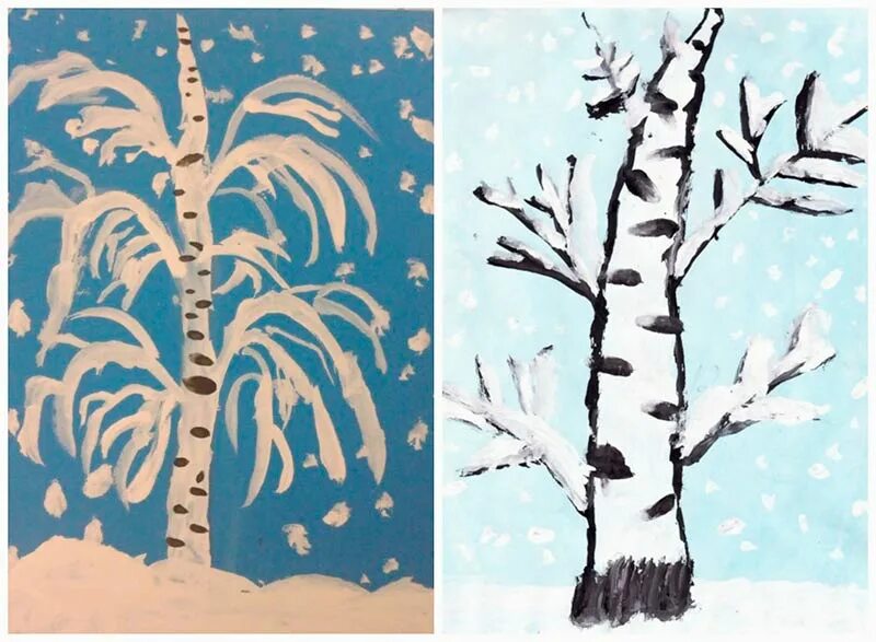 Деревья в снегу вторая младшая группа рисование. Рисование зимняя береза. Береза зимой. Рисование береза в снегу. Рисование в старшей группе.