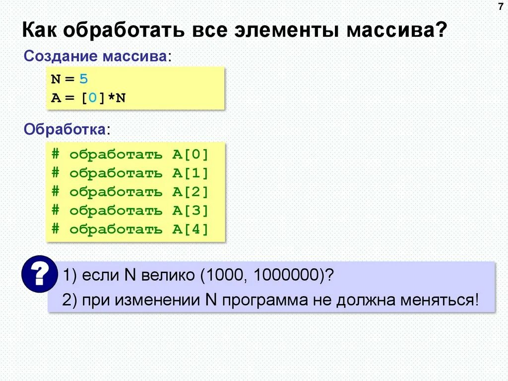 Программирование массивы элемента с