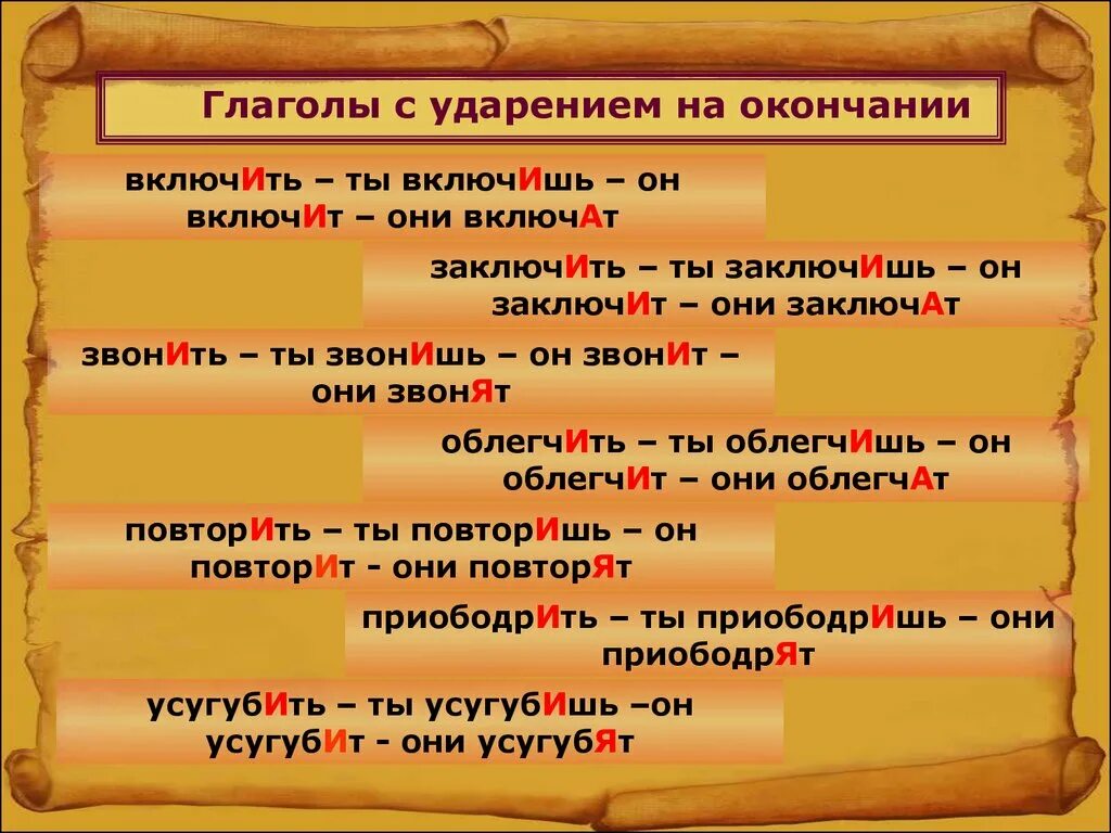 Поставить ударение в глаголах. Включит ударение. ударение в глаголах. включить включишь ударение. слова с ударением на окончание.
