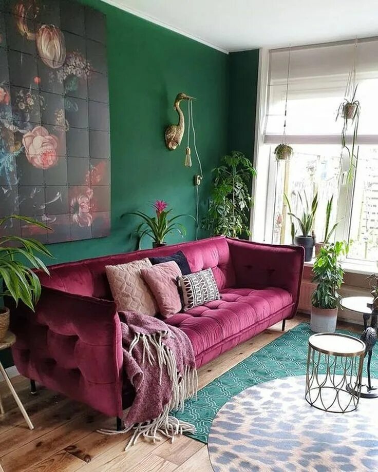 cobalt blue and coral Colorful living room design, Purple living room, Living ro