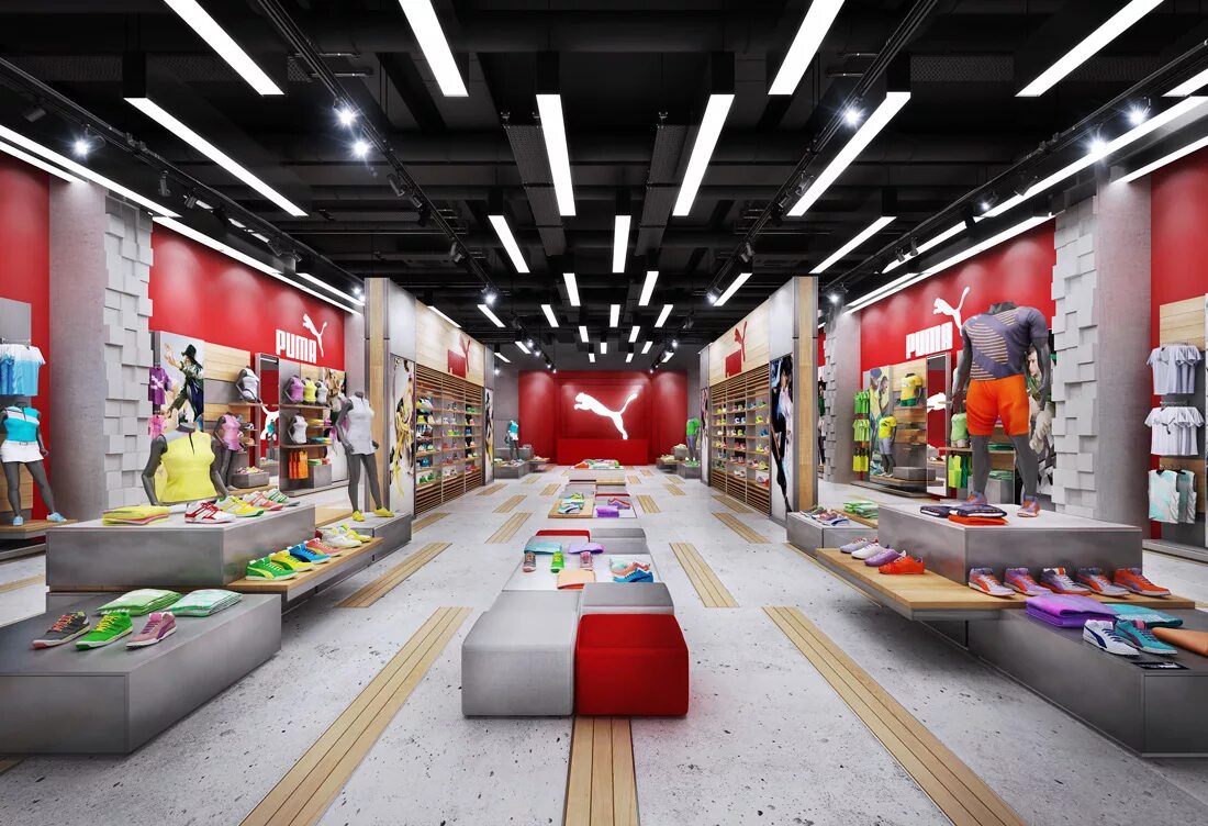 Nt soft store. Puma flagship store. витрина магазина puma. макет спортивного магазина. 3d дизайн интерьера магазина.