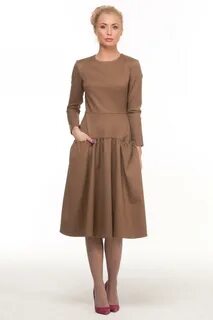 Коричневое платье миди